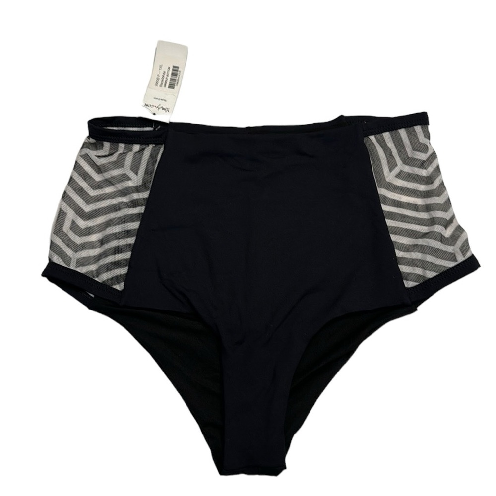 NWT YANDY BLACK & ZEBRA MESH HIGH RISE BIKINI BOTTOM